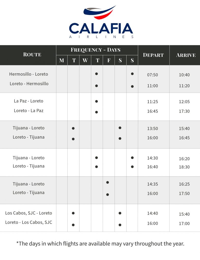 Calafia airlines flights to loreto mx