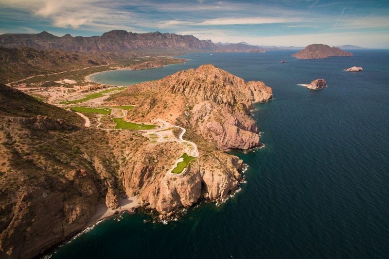 Aerial view of Danzante Bay in Loreto Baja Sur Mexico
