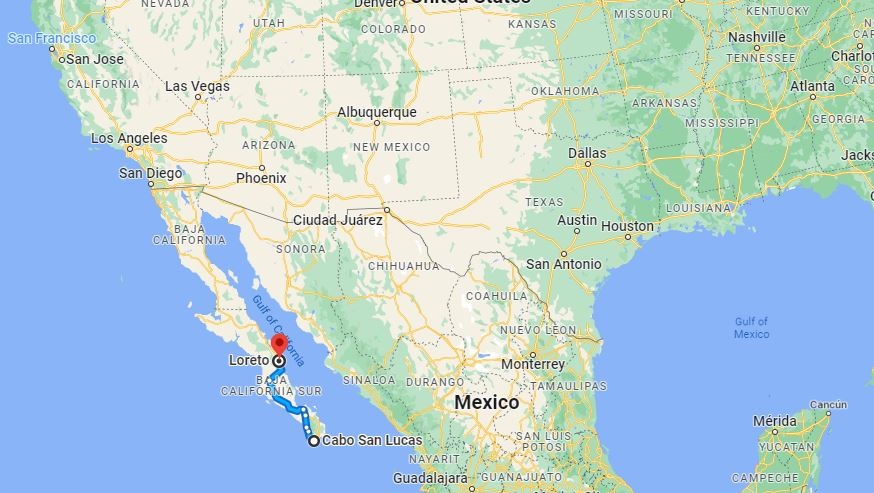 Cabo San Lucas and Loreto in the map